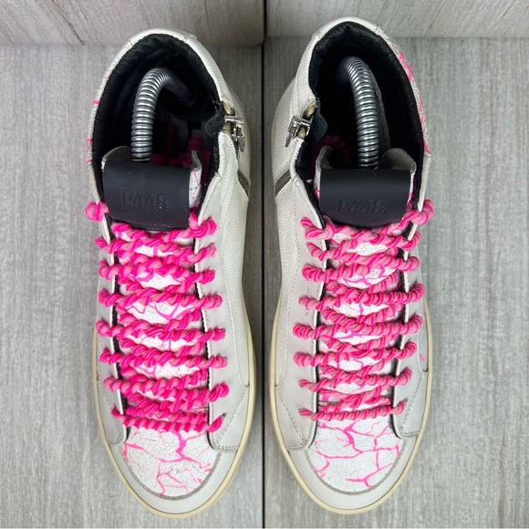P448 Pink Crackle White Leather Skate Sneaker Shoes Women’s Size 8 EUR 38 - Picture 6 of 11